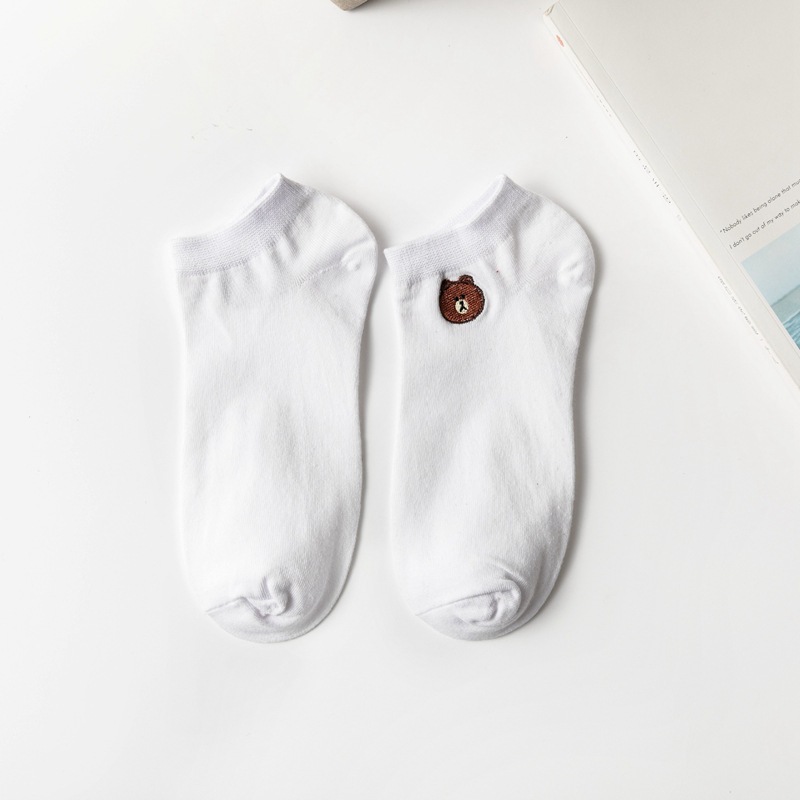 Women Embroidered Bear Socks Cotton Boat Socks Girls Invisible Socks